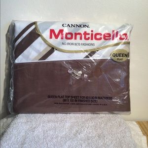 Vtg Cannon Monticello Queen Flat Sheet NIP Brown Stripe Diagonal  50/50